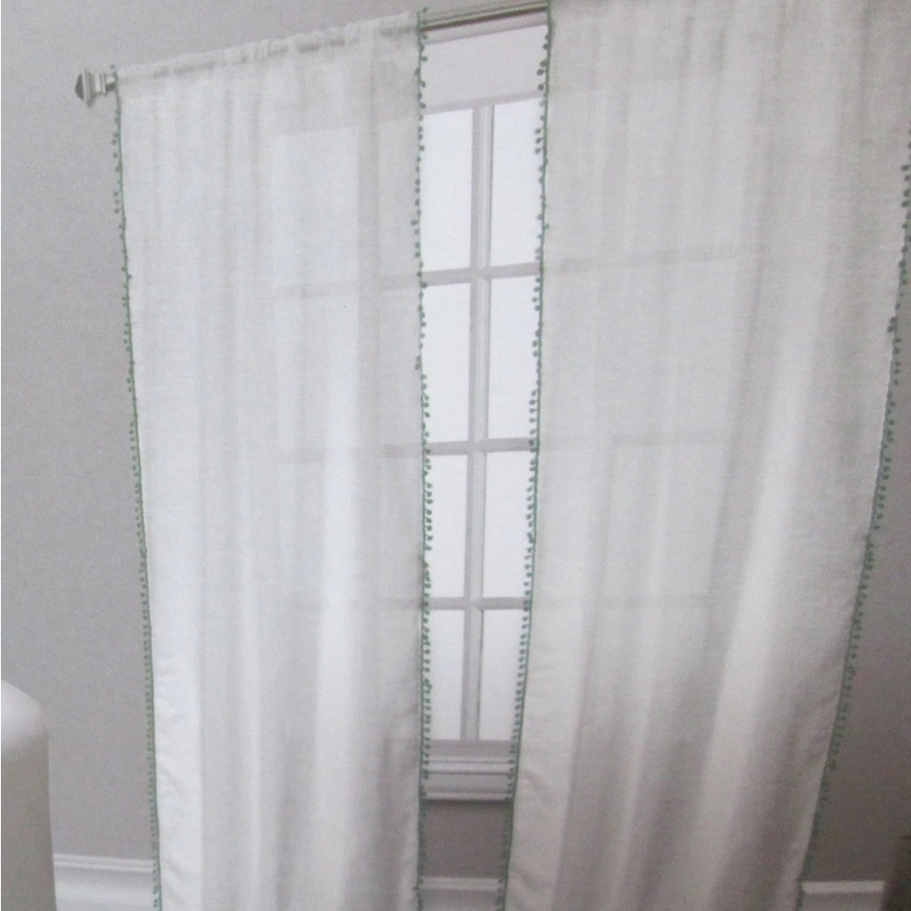 Pom Pom Trim White Semi-Sheer Curtain Panels – Set of 2 (84” x 39” Each) - Picture 10 of 10